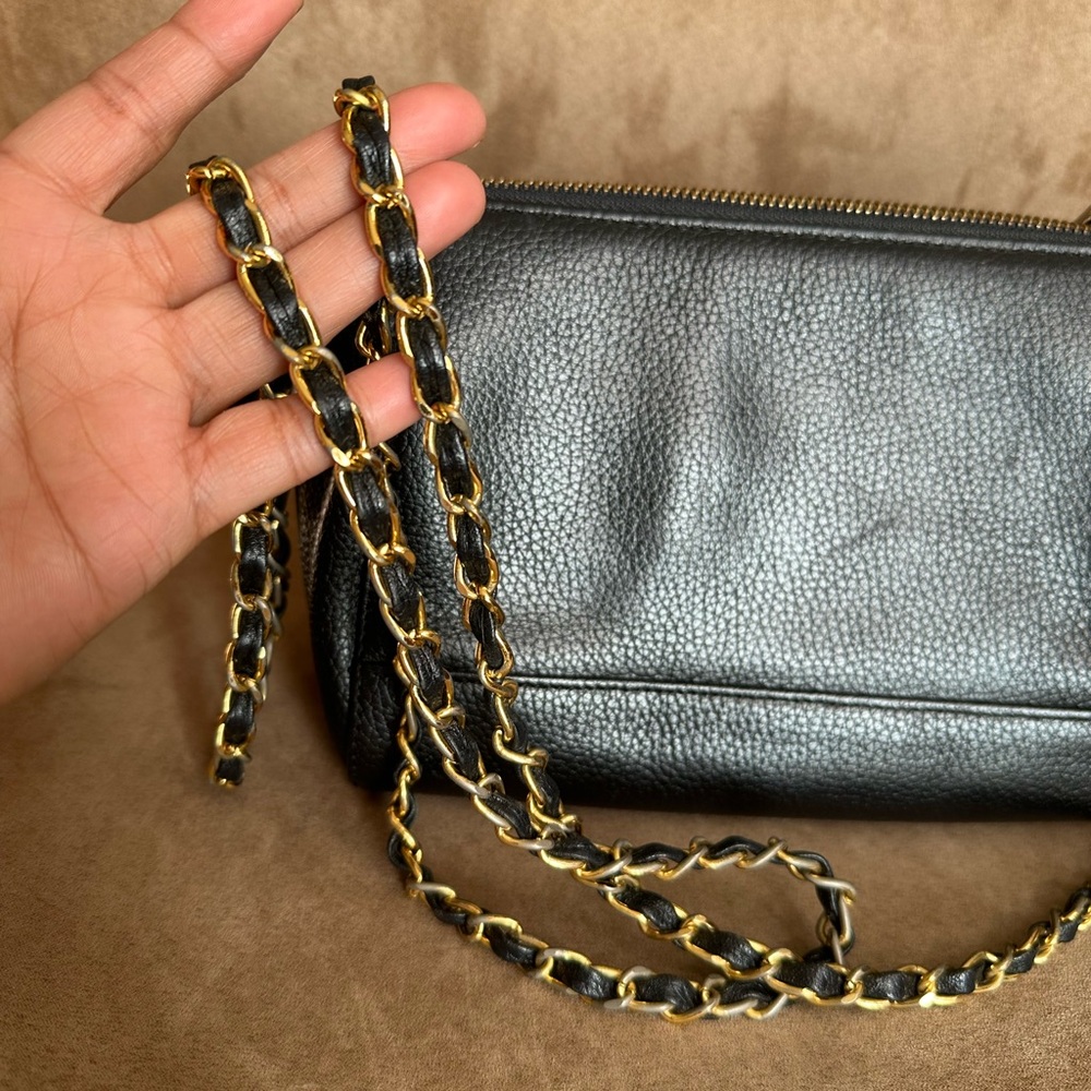 MCM Black Leather w/ Gold Chain Crossbody Bag, Good Condition - Picture 6 of 15